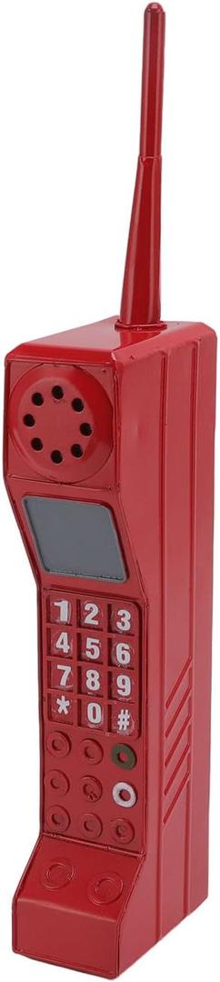 Old Fashioned Retro Cellphone Model, Brick Cell Phone Ornament Iron Desktop Decor for Home Living Room Vivid Photographic Props Movie Accessories (Red)
