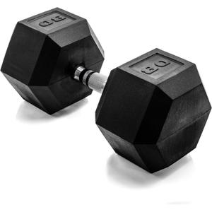 CAP Barbell 80 LB Rubber Coated Hex Dumbbell Hand Weight - Single | Chrome Handle