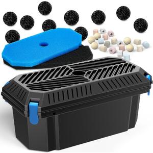 Antfraer Pond Filter Box, Outdoor Water Garden Filter Case for Pump Maintenance, Submersible & Fountain System Compatible, No Pump Included