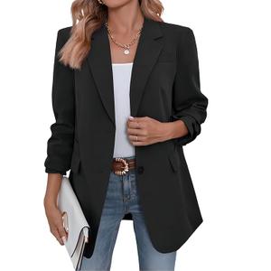 Cicy Bell Women's Blazers Casual Long Sleeve Notch Lapel Open Front Button Cuffs Work Office Blazer Jackets with Pockets, Small