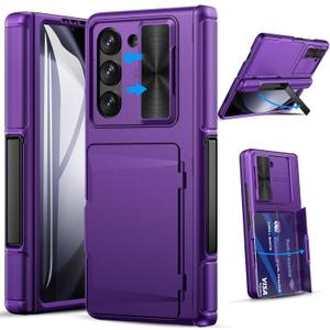 GBEE for Galaxy Z Fold 5 Case with Card Holder & Kickstand & Hinge Protection & Slide Camera Protection, Built-in Screen Protector, Full-Body Protective Phone Case for Samsung Z Fold5, Dark Purple