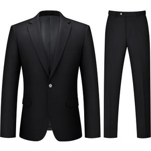 Mens Suit 2 Piece Suits for Men One Button Slim Fit Solid Jacket & Pants Tuxedo Set Business Wedding Party, Black, XS