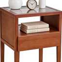 JIKUGO Bamboo Nightstand with Tempered Glass Surface, No Assembly Bedside Table with Storage Shelf, Walnut, 15.8 x 14.2 x 21.7 Inches