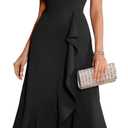 BeryLove Women Formal Party Dress Flutter Short Sleeve Wedding Cocktail Long Evening Dress (Black, XL)