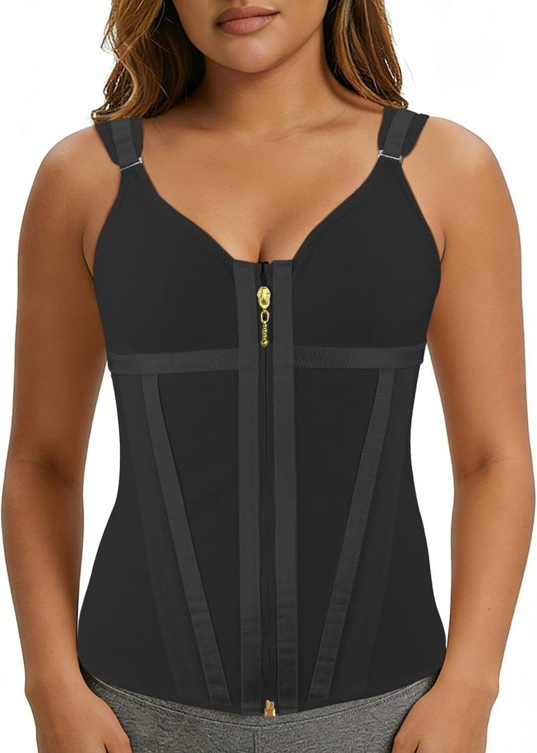 MAGICFAJAOS Waist Trainer Corset for Women Belly Fat Tummy Control Sport Workout Body Shaper Vest for Women Postpartum (Black, L)