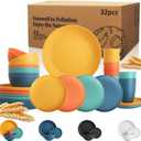 Wrova Wheat Straw Dinnerware Set of 32, Unbreakable Dinner Plates and Bowls Dishes Sets Service for 8,Dishwasher Safe Dinnerware Sets for Kitchen and Camping. Vibrant Series