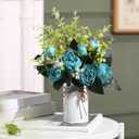6 Sets Artificial Peonies Flowers, 6 Artificial Peony with Vase 6 Faux Eucalyptus, Faux Silk Peony Bouquet Spring Flowers for Decoration Wedding Party Home Dining (Teal)