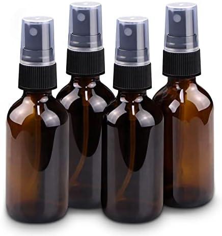 Wedama 4 oz Mini Glass Spray Bottles, Empty Small Spray Bottles with Funnel Dropper, Fine Mist for Hair, Travel, Plants, Cleaning Solutions and Skin Care (4 Pack Amber)