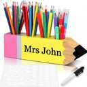 Sinmoe Teacher Appreciation Gift Name DIY Wooden Desk Pencil Shape Holder Teacher Name Desktop Pen Organizer for Back to School Graduation End of Year Thank You Gifts School Office Home Desk Sign