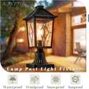 Outdoor Post Lights 16.5 Inch Black Lamp Post Light Fixture Aluminum Column Lighting with Water Ripple Glass E26 Socket Waterproof