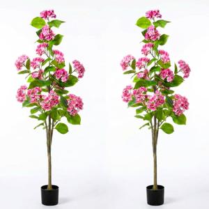 Daifunli Pink 2 Pack 5 FT Artificial Hydrangea Tree Faux Hydrangea Plant in Pot UV Resistant Realistic Floral Blooming Bush for Indoor Outdoor Wedding Front Door Porch Garden Backyard