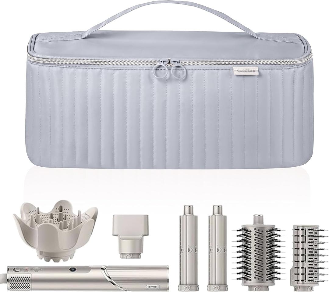 Lexeeco Travel Carrying Case for Hair Dryer Shark Flexstyle Dyson Airwrap Brush Hair Accessories Tools Storage Bag for Revlon Hairdryer Styler Organizer (Silver Gray)
