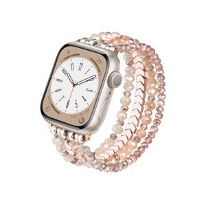 MOFREE Beaded Bracelet Apple Watch Band for Women 38mm 40mm 41mm 42mm, Elastic Stretch Women Strap Bands Compatible with iWatch Series 11/10/9/8/7/SE/6/5/4/3/2/1, Rose Gold for 5.3''-6.2'' Wrists
