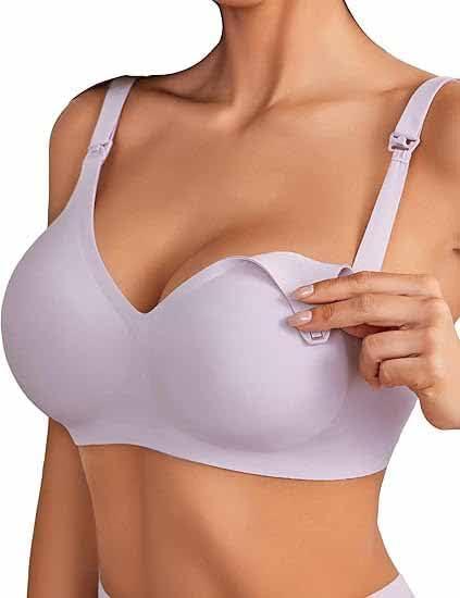 Avidlove Women's Seamless Bras Nursing Bras for Breastfeeding Tshirt Everyday Bra (Purple, S)