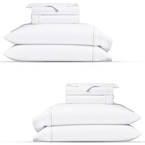 TEXAS LINEN CO. 100% Organic Cotton Percale Sheets King Size Pack or 2 - Soft & Crisp Organic Cotton Sheets King Size (8 PC, White), 16" Deep Pocket Percale Weve Bed Sheet Set - GOTS Certified