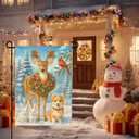 2 x IVN Christmas Animal Friends Garden Flag Yard Flag for Outside 12 x 18 Inch Double Sided Burlap Snow Reindeer Dog Bunny Banner for Patio Lawn Home Outdoor Decoration