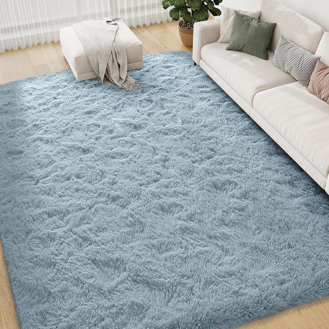 FVVRAX 6x9 ft Ultra Soft Shag Area Rug - Plush Fluffy Non-Shedding Carpet for Bedroom & Living Room, Modern Home Decor Bedside Rug for Kids Nursery Dorms, Easy Clean, Light Blue