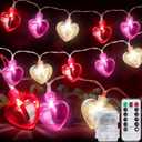 2 Pack Valentines Day Decorations Total 16.4FT 40 LED Red Pink White Heart String Lights Timer 8 Modes Remote Control, Valentine's Day Lights Battery Operated Valentines Decor for Home Indoor Wedding
