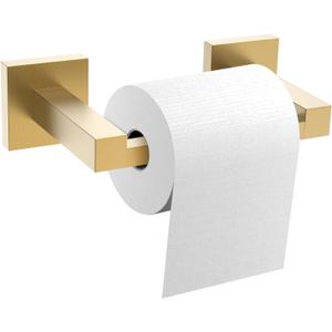 Toilet Paper Holder Wall Mount, Brushed Gold Paper Towel Holder Double Base Large Stainless Steel Bathroom Toilet Tissue Roll Holder, Commercial Toilet Paper Dispenser (Square)