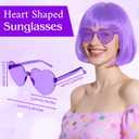 PLULON 4 Pcs Light Purple Bob Wigs with Heart Plastic Sunglasses Hair Cap for Women, Neon Short Bob Wig Colored Funny Cosplay Hair for Women Men Daily Bachelorette Halloween Costume Party Decorations