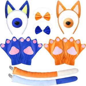 10 Pcs Blue Dog Costume Set for Adult Halloween Dog Costume Blue Ears Headbands Tails Family Dress up Party Cosplay