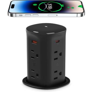 ANNQUAN 3" Pop Up Countertop Receptacle with 20W USB-C Ports,15W Wireless Charger,4 USB,Pop Up Outlet for Home Office Kitchen