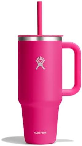 Hydro Flask Travel Tumbler with Handle, Lid and Straw - Insulated Stainless Steel in 40 Oz Zinnia