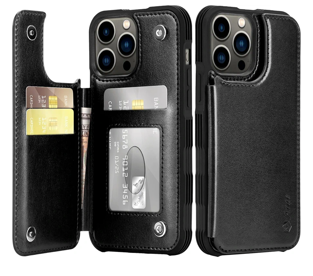 Arae for iPhone 13 Pro Max Case with Card Holder - Wallet Case with PU Leather Card Pockets Back Flip Cover for iPhone 13 Pro Max 6.7 inch - Black