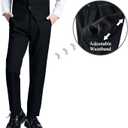 JPF Boys Formal Suits Slim Fit 5 Piece Kids Suit Jacket Pants Set with Dress Shirt and Tie for Wedding Prom (Black, 14Y)