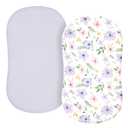 TILLYOU Baby Bassinet Sheets for Girls Boys 2 Pack Baby Sheets for Square Rectangle Oval Bassinet Mattress 33X16 Inch, Brilliant Little Flowers and Purple