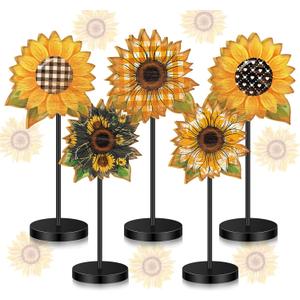 Yousoontic  Summer Wooden Tabletop Decor Freestanding Wood Table Sign Summer Decorations for Home Rustic Tabletop Centerpiece Standing Block Decorations for Farmhouse Office (Sunflower)