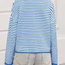 Saodimallsu Womens Striped Cardigan Casual Long Sleeve Open Front Button Down Loose Knit Lightweight Fall Sweaters (Blue, M)