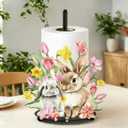 Whaline Easter Paper Towel Holder Kitchen Decor Accessories Floral Bunny Rabbit Flower Large Metal Towel Holder Stand for Spring Home Party Bathroom Countertop