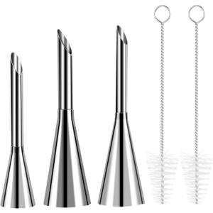 3Pcs Churro Piping Tip Long Cream Icing Piping Nozzle Tips with 2 Brushes Stainless Steel Eclair Piping Tip Small Icing Tips for Pastry Puff Cake Decorating Tools