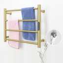 Heated Towel Rack Gold, 4 Bars Towel Warmer Rack for Bathroom Wall Mounted, Timer & Temperature Control Electric Towel Drying Rack (4 Bars Brushed Gold D, Plug-in)