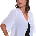 SURVODJA Womens Chiffon Cropped Cardigans Lightweight Sweaters Short Sleeve Bolero Shrugs for Dress (White, XXL)