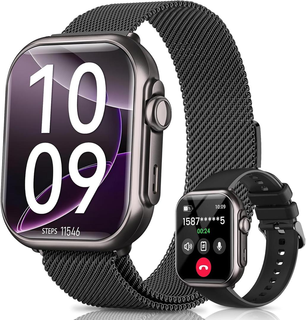 Smart Watch for Men Women - Answer/Make Call/30 Days Battery/2 Bands, 1.85" HD for Android iPhone Samsung Compatible IP68 Smartwatch Blood Oxygen Heart Rate Blood Pressure Sleep Fitness Tracker Reloj (Black)