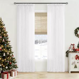 White Linen Pinch Pleated Curtains 84 Inches Long 2 Panels for Living Room Bedroom Snow White Textured Linen Pleated Hooks Rings Back Tab Elegant Luxury Light Filtering Curtain Drapes 84 Inch Length