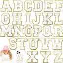 26 Pcs Large White 3 Inch A-Z Chenille Letter Patches, Iron on Letters for Fabric and Clothing, Glitter Embroidery Varsity for Letterman Jacket, Backpacks Hats, Sew or Iron on