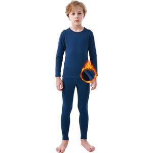 PISIQI Thermal Underwear Set for Boys Long Johns Fleece Lined Set Kids Ultra Soft Base Layer Top Bottom Warm Set for Skiing