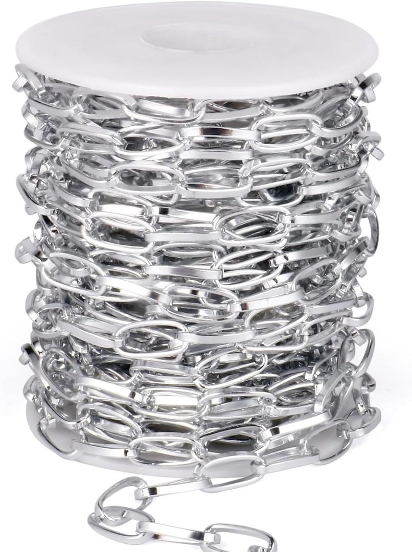 33FT Silver Paperclip Chains Roll, 7mm Aluminum Cable Link Chain Spool Bulk for DIY Crafts Jewelry Making