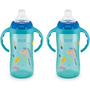 NUK Learner Cup, 10 oz, 2 Pack, 8+ Months  BPA Free, Spill Proof Sippy Cup (Blue Kingdom)