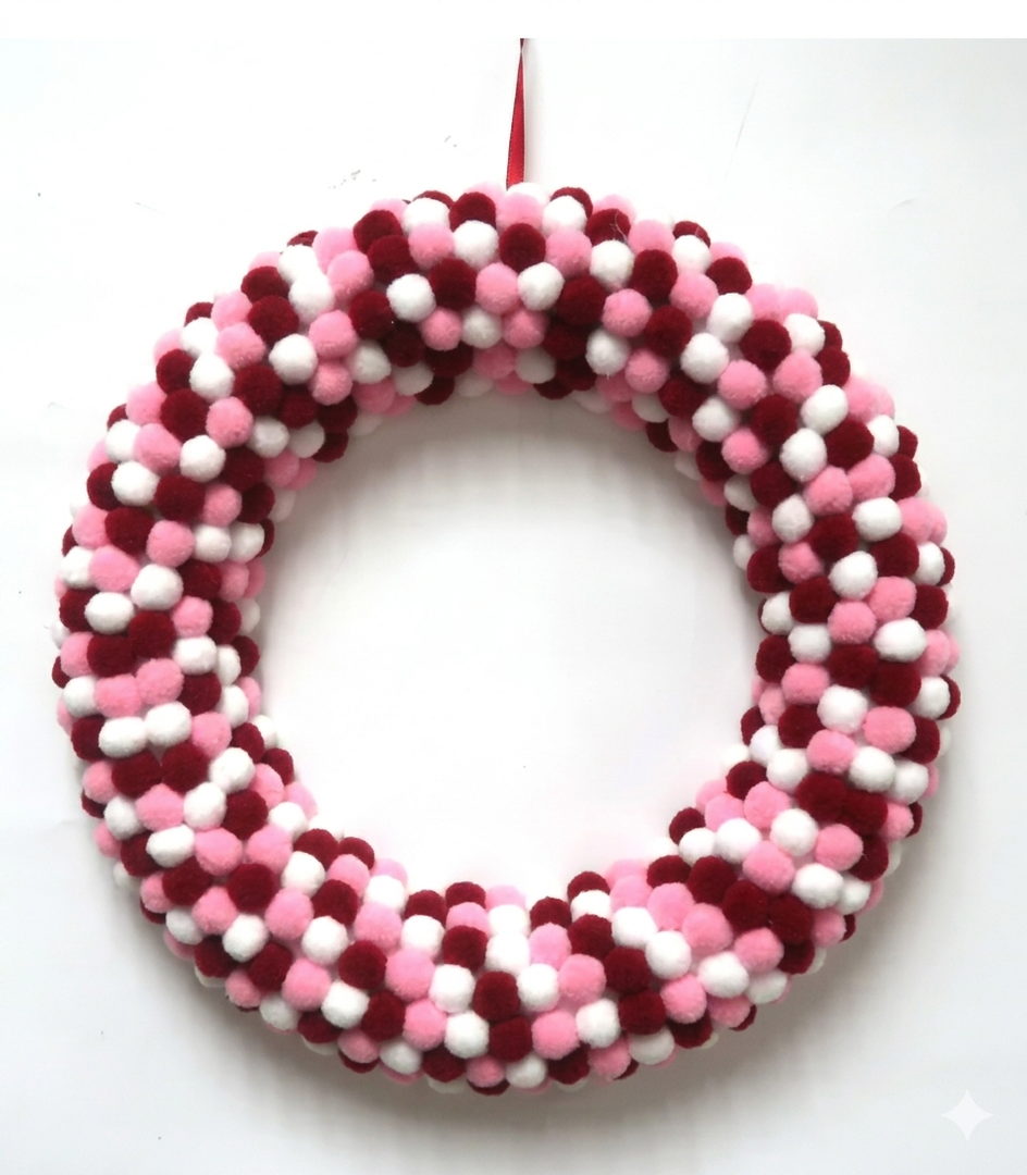 Pompom Wreath 12inches Pink And Red