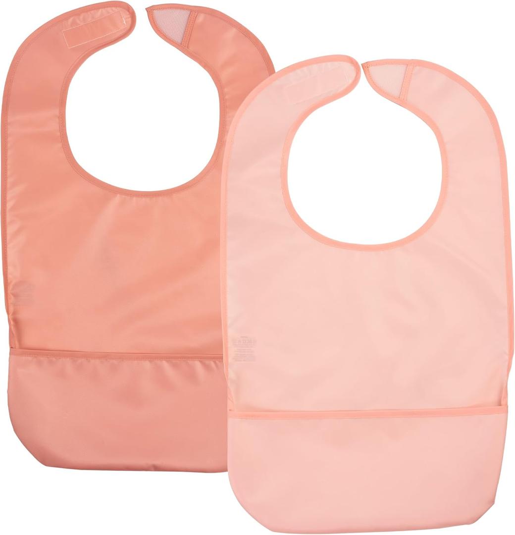 Tiny Twinkle 2-Pack of Premium Bibs for Adult Men, Women and Teens; Clothing Protector for Elderly and Special Needs (Large, Peach, Terracotta)