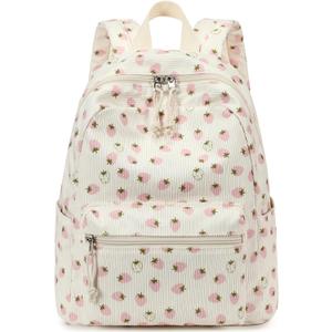 Bluboon Mini Backpacks for Girls 13" Toddler Backpack Purse School Bookbag Kawaii Backpack Women (Corduroy Beige Strawberry-pink)