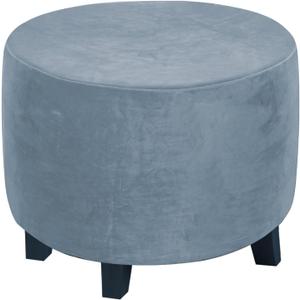 Round Ottoman Slipcover – Stretchable Footstool Cover with Elastic Bottom | Plush Velvet Fabric | Fits Storage Ottomans, Poufs & Stools (Dusty Blue, Medium)