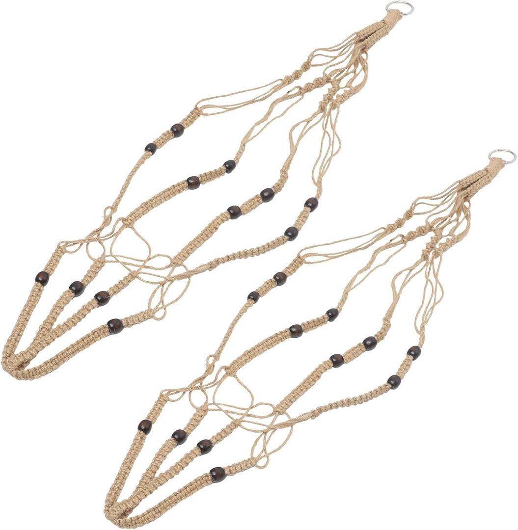 GLEAVI 2pcs Macrame Hanging Plant Holders Indoor Bohemian Cotton Rope Plant Hangers Khaki Set for Home Garden Decorative Hanging Planters