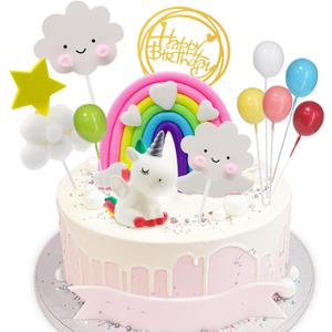6 x Yisquar Unicorn Cake Decoration 12PCS Rainbow Cakes Topper Unicorn Birthday Cakes with Rainbow Heart Cloud Balloon Happy Birthday Decoration Ball Cupcake Picks for Boys Girls Party Baby Shower