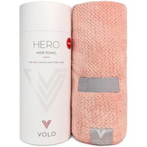 VOLO Hero Hair Towel Ultra Soft Nanoweave Microfiber, Super Absorbent Quick Dry, Reduces Dry Time 50%, Anti-Frizz & Breakage, Secure Snug Strap, Large Wrap for All Hair Types - Cloud Pink