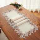 Natural Linen Table Runner 72 inches Neutral Earth Tones Beige Lace Coffee Table Runners Dresser Scarf for Easter Spring Summer Kitchen Wedding Party, Machine Washable (Natural, 16”x72”)